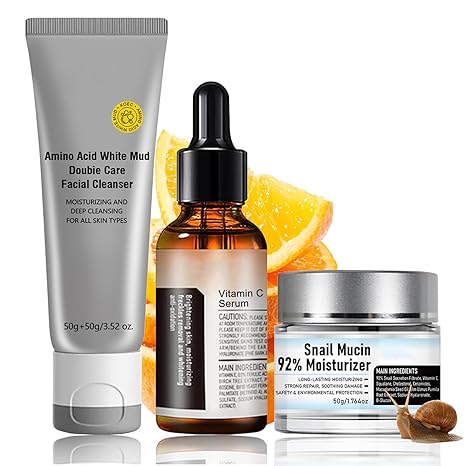 Travel Size Korean Skincare Set, Korean Skin Care Set with Vitamin C Facial Serum