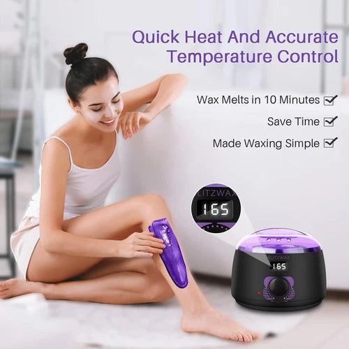 BLITZWAX Brazilian and Bikini Waxing Kit for Women, Hard Wax Warmer for Face