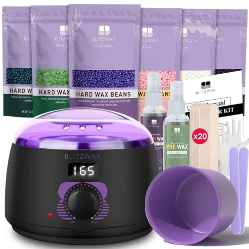 BLITZWAX Brazilian and Bikini Waxing Kit for Women, Hard Wax Warmer for Face