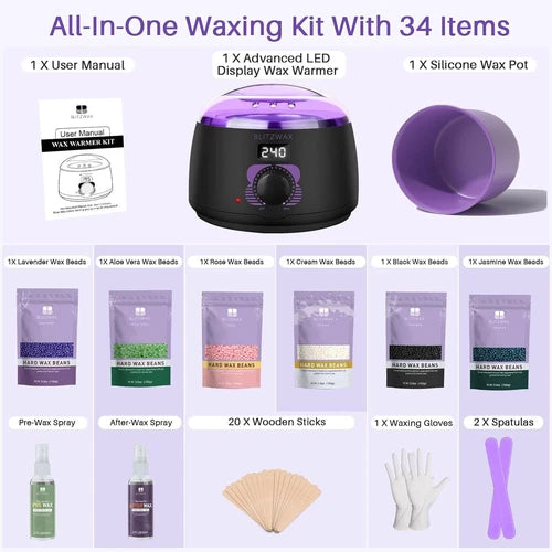BLITZWAX Brazilian and Bikini Waxing Kit for Women, Hard Wax Warmer for Face